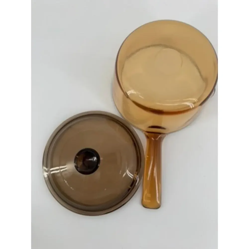 Corning Visions 1L Amber Glass Saucepan V-1-C Lid USA Vintage Pyroceram 1 Quart